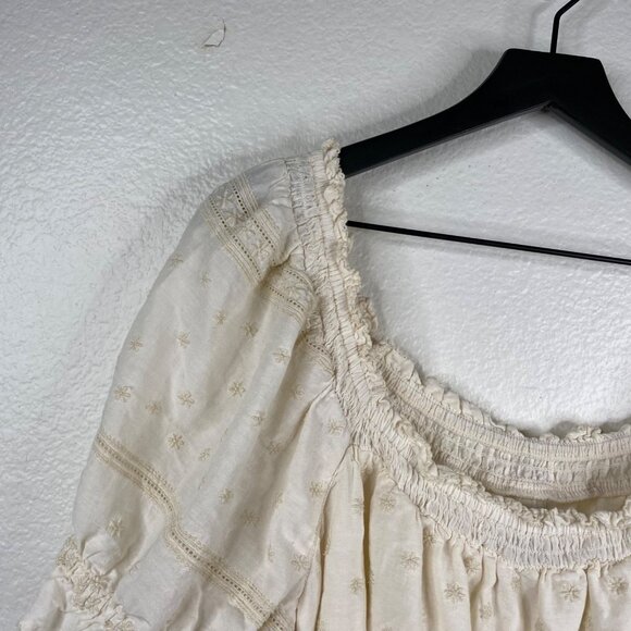 Old Navy Women's Puff Sleeves Smocked Embroidered Dress Ivory Sz XXL Milkmaid - Picture 7 of 10